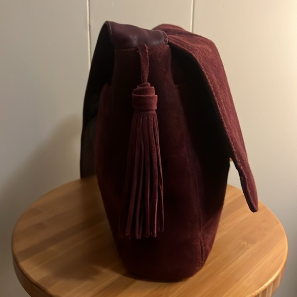 Lord and Taylor Wine Colored Suede Bag with Leather Strap - Picture 4 of 6